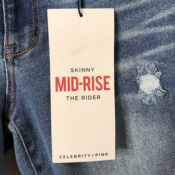Celebrity Pink NWT Women's Skinny Mid-Rise The Rider Distressed Jeans Size 5/27 - Picture 5 of 13